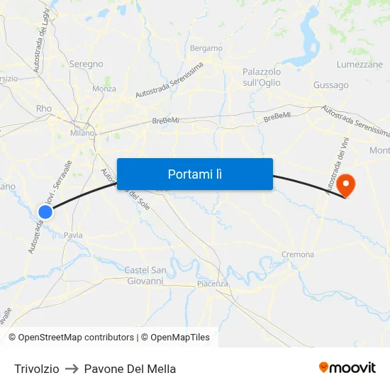Trivolzio to Pavone Del Mella map