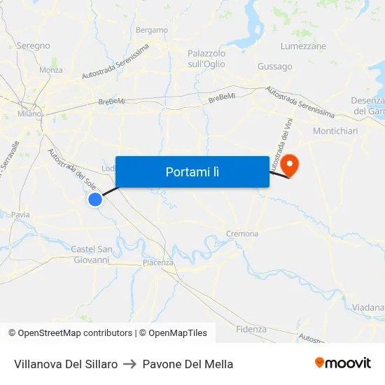 Villanova Del Sillaro to Pavone Del Mella map