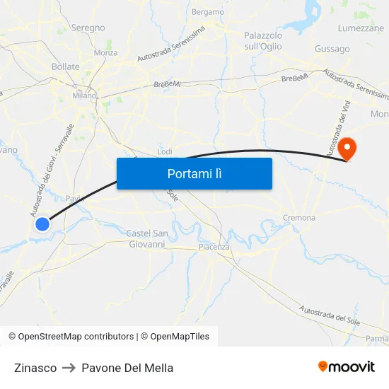 Zinasco to Pavone Del Mella map