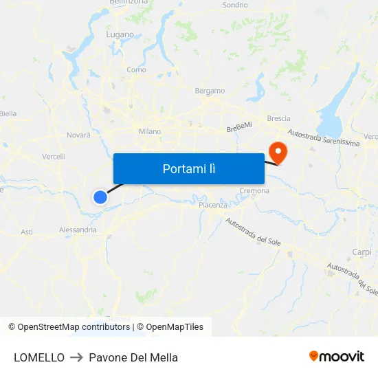 LOMELLO to Pavone Del Mella map