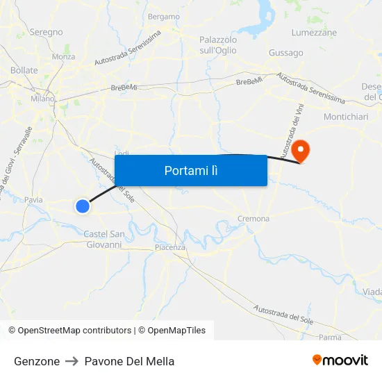 Genzone to Pavone Del Mella map