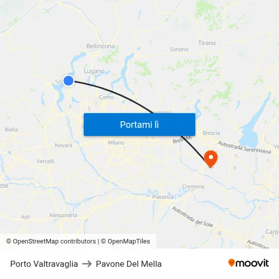 Porto Valtravaglia to Pavone Del Mella map