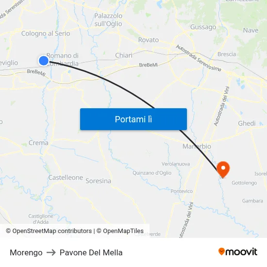 Morengo to Pavone Del Mella map
