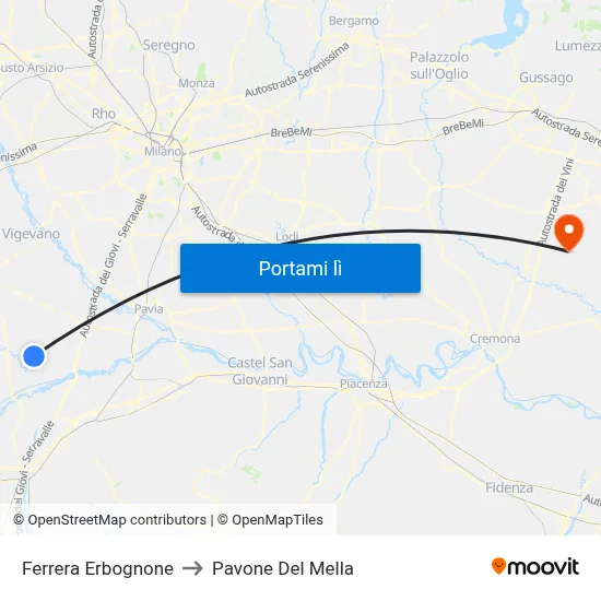Ferrera Erbognone to Pavone Del Mella map