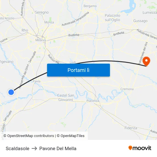 Scaldasole to Pavone Del Mella map
