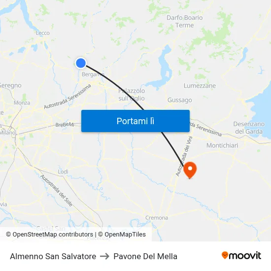 Almenno San Salvatore to Pavone Del Mella map