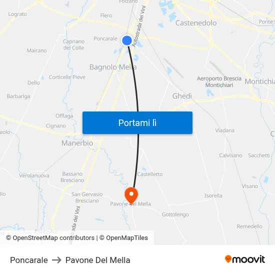 Poncarale to Pavone Del Mella map