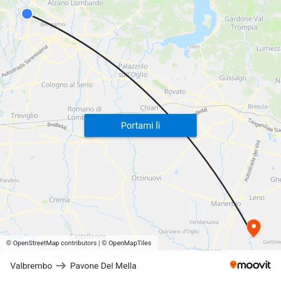 Valbrembo to Pavone Del Mella map
