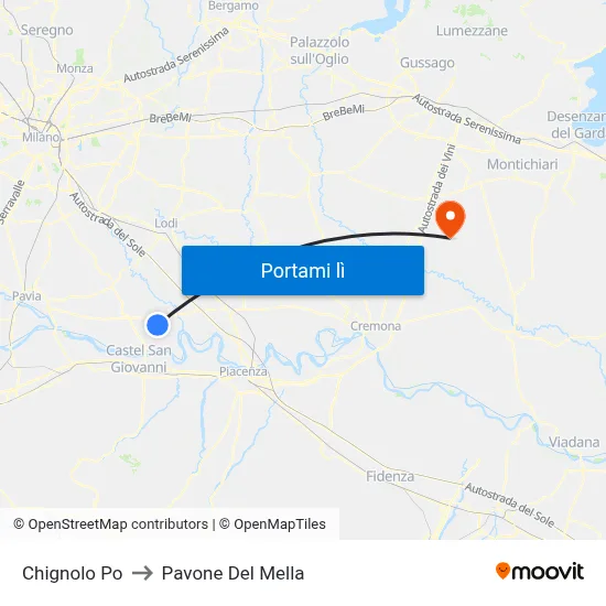 Chignolo Po to Pavone Del Mella map