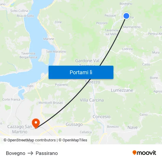 Bovegno to Passirano map
