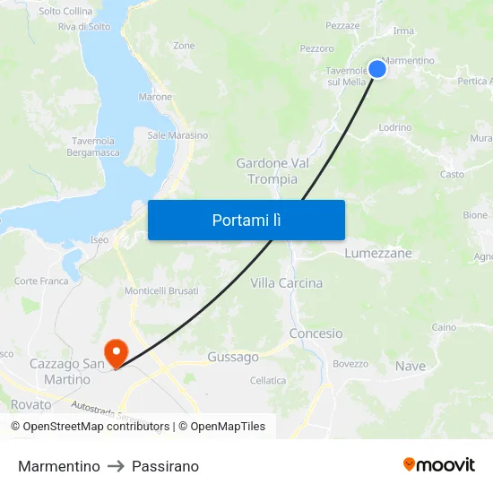 Marmentino to Passirano map