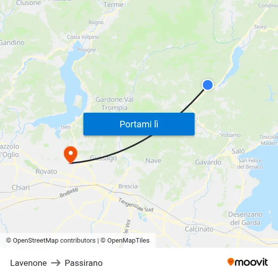 Lavenone to Passirano map