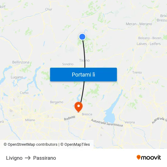 Livigno to Passirano map