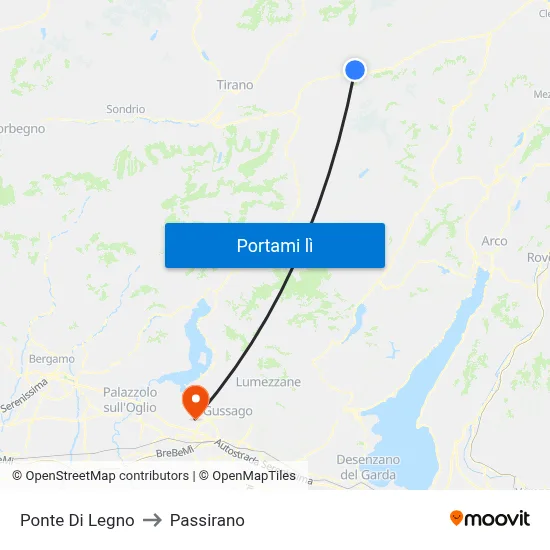 Ponte Di Legno to Passirano map