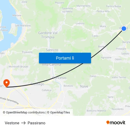 Vestone to Passirano map