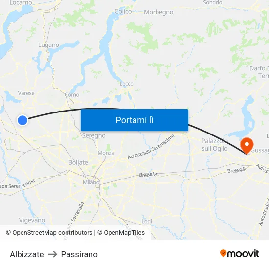 Albizzate to Passirano map