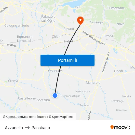 Azzanello to Passirano map