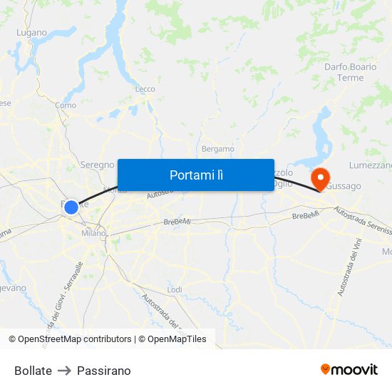Bollate to Passirano map
