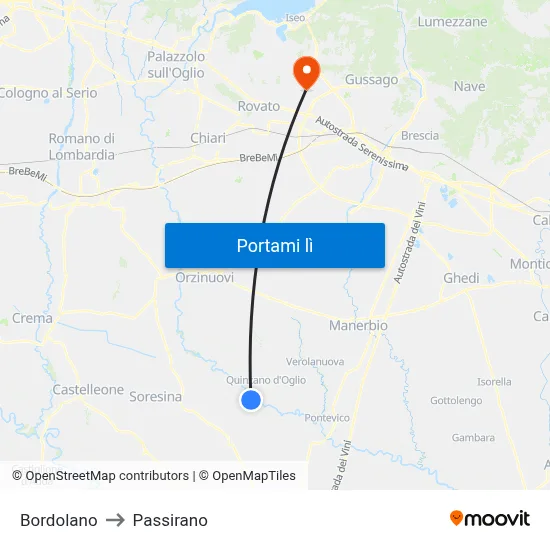 Bordolano to Passirano map