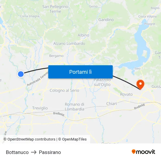 Bottanuco to Passirano map