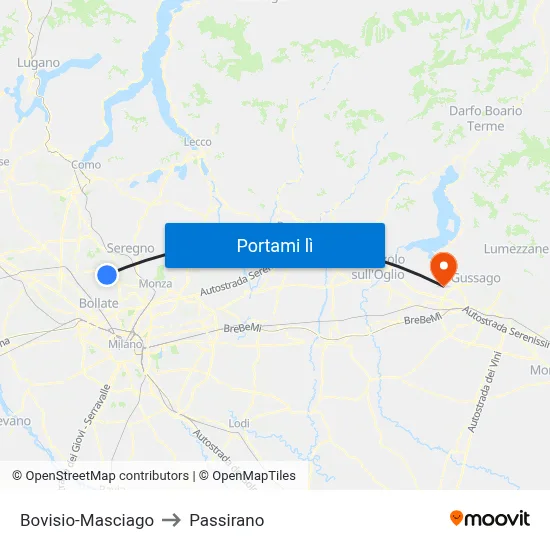 Bovisio-Masciago to Passirano map