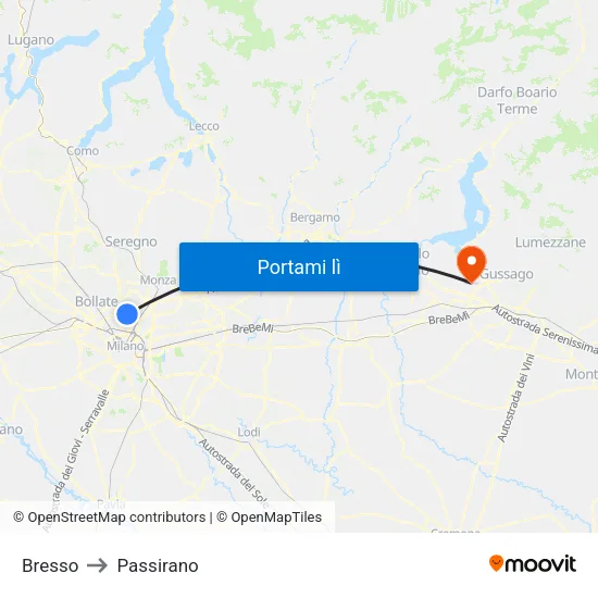 Bresso to Passirano map