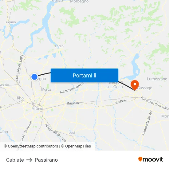 Cabiate to Passirano map