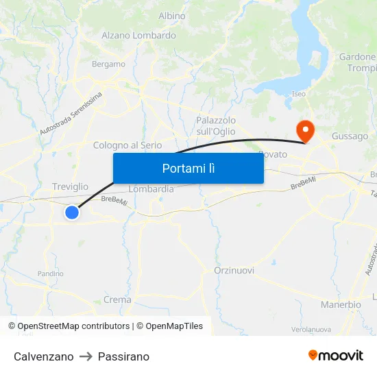 Calvenzano to Passirano map