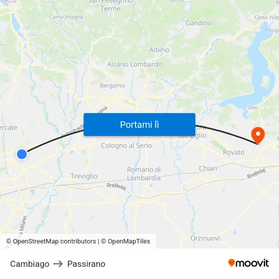 Cambiago to Passirano map
