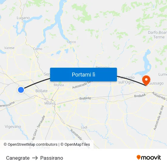 Canegrate to Passirano map