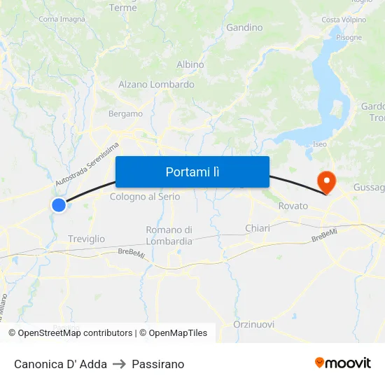 Canonica D' Adda to Passirano map
