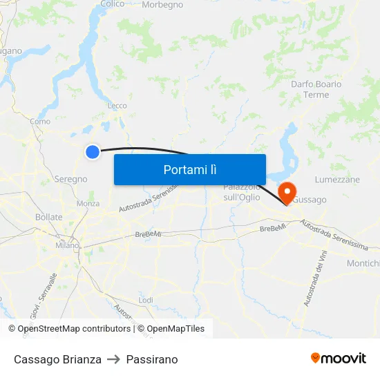 Cassago Brianza to Passirano map