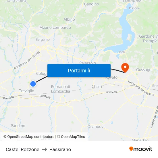 Castel Rozzone to Passirano map