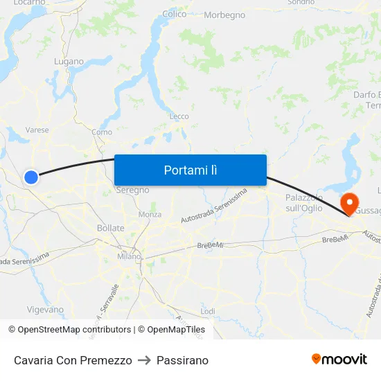 Cavaria Con Premezzo to Passirano map