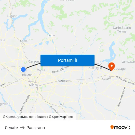 Cesate to Passirano map