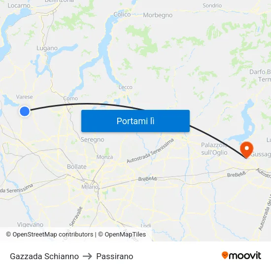 Gazzada Schianno to Passirano map