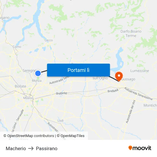 Macherio to Passirano map