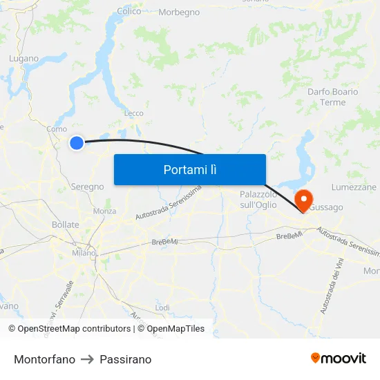 Montorfano to Passirano map