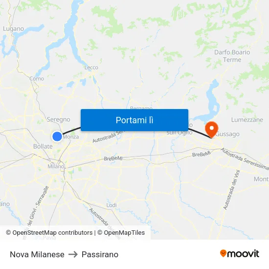 Nova Milanese to Passirano map