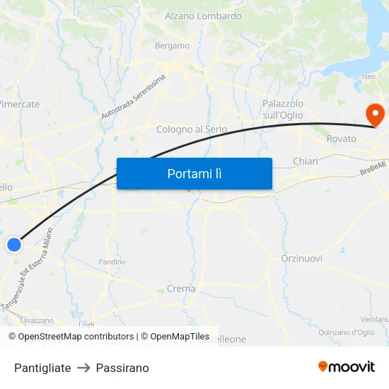 Pantigliate to Passirano map
