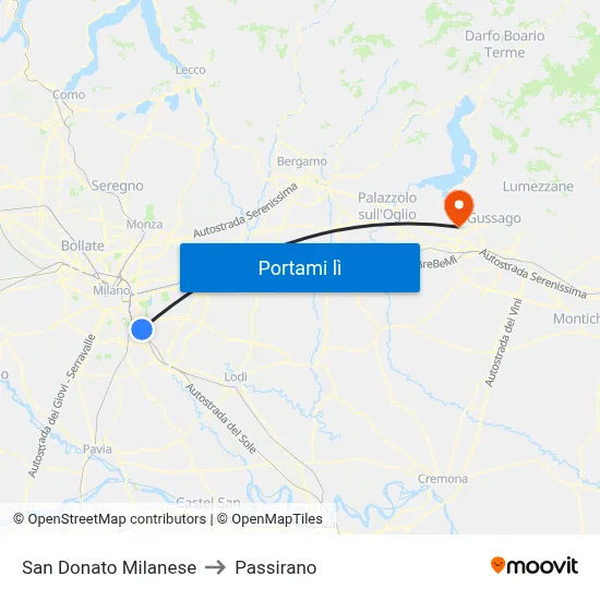 San Donato Milanese to Passirano map