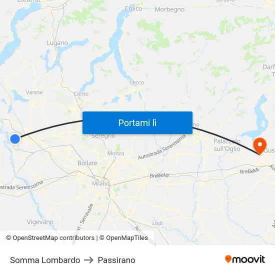 Somma Lombardo to Passirano map