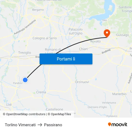 Torlino Vimercati to Passirano map