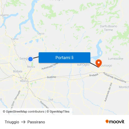 Triuggio to Passirano map