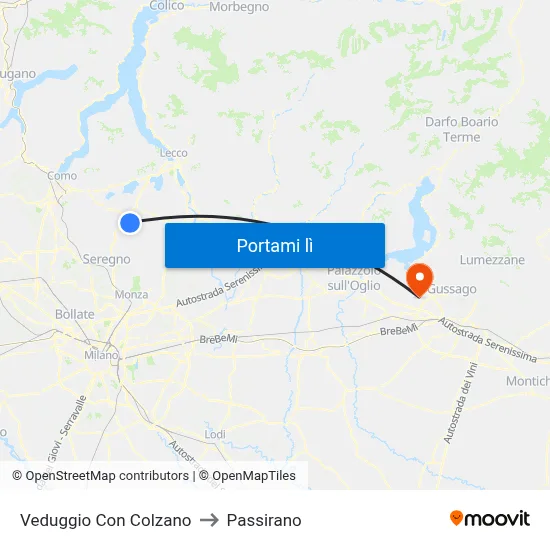 Veduggio Con Colzano to Passirano map