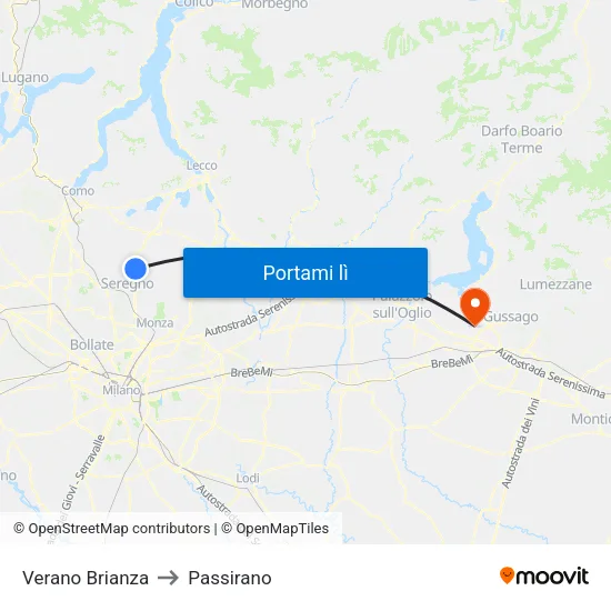 Verano Brianza to Passirano map