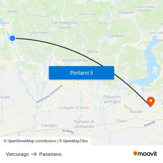 Vercurago to Passirano map