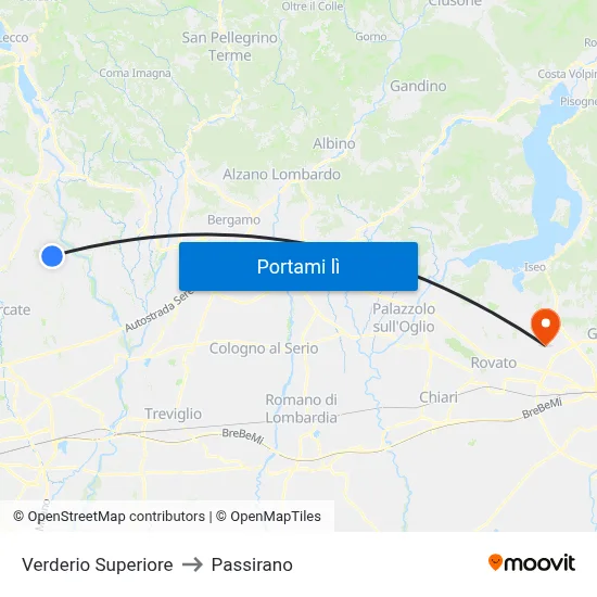 Verderio Superiore to Passirano map