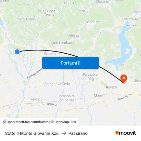 Sotto Il Monte Giovanni Xxiii to Passirano map