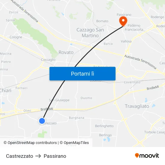 Castrezzato to Passirano map